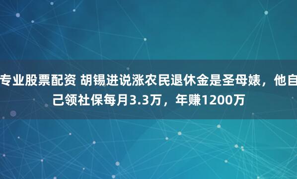 专业股票配资 胡锡进说涨农民退休金是圣母婊，他自己领社保每月3.3万，年赚1200万